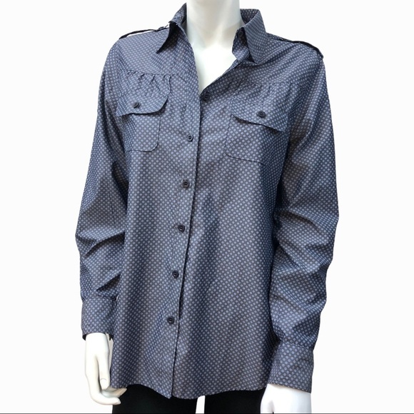 5/$20‎ LANDS' END blue patterned button down top s - Picture 1 of 7